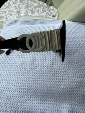 CHANEL Beige and Black Leather sunglasses